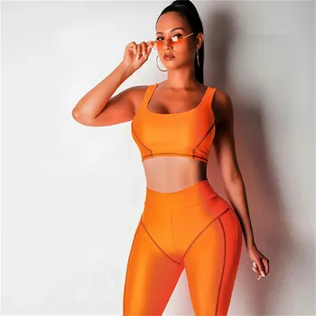 

Women High Street Fitness Clothing Gym Jogging Fluorescence Color Vest Sport Suit Sportswear Running Leggings Women Set
