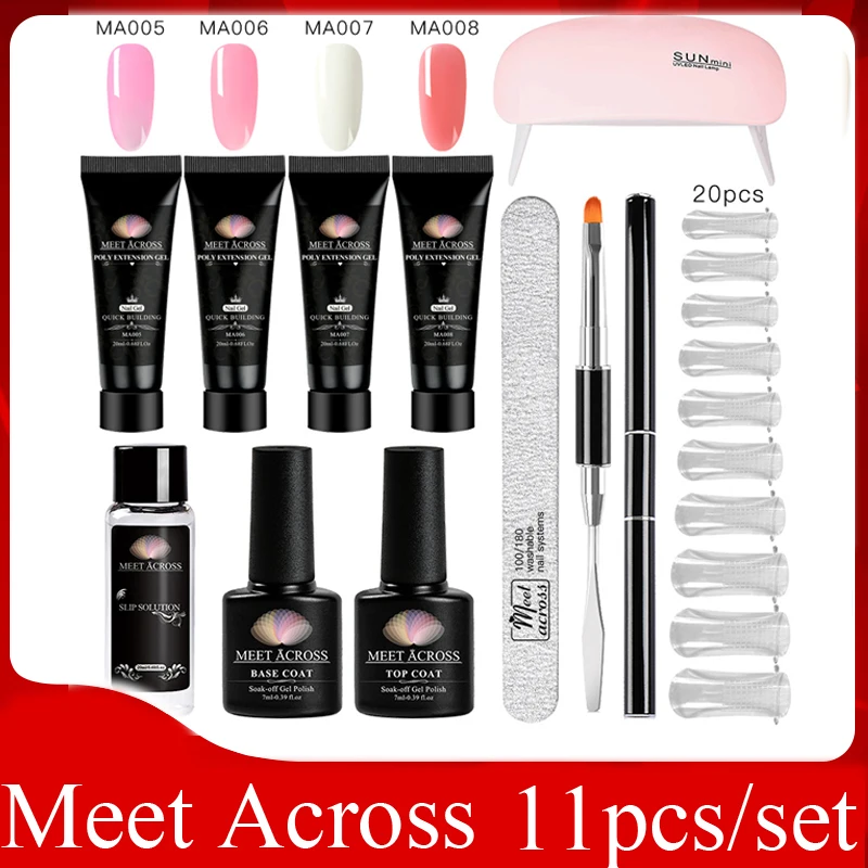 MEET ACROSS Extension Nail Gel Set Quick Building For Nail Extension Hard Gel Pink Acrylic Soak