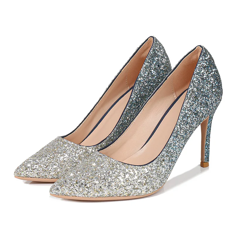 

Women's Pointed Toe Thin Heeled Sequin Europe And America Women's Fashion Shoes Gradient Color High Heel Shoes