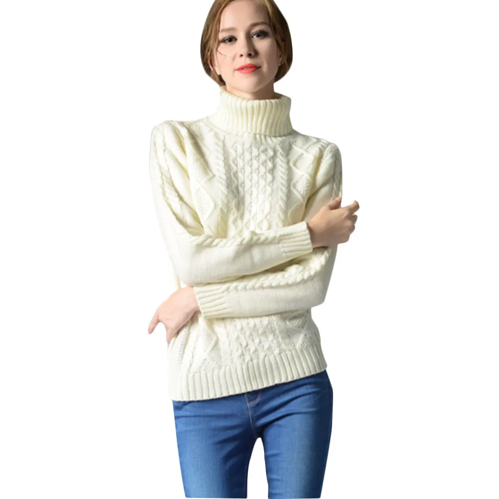 

Women's Turtleneck Sweater New Long-sleeved Solid Western Autumn Winter Fashion Casual Daily Warm Jacquard Loose Jumper #S
