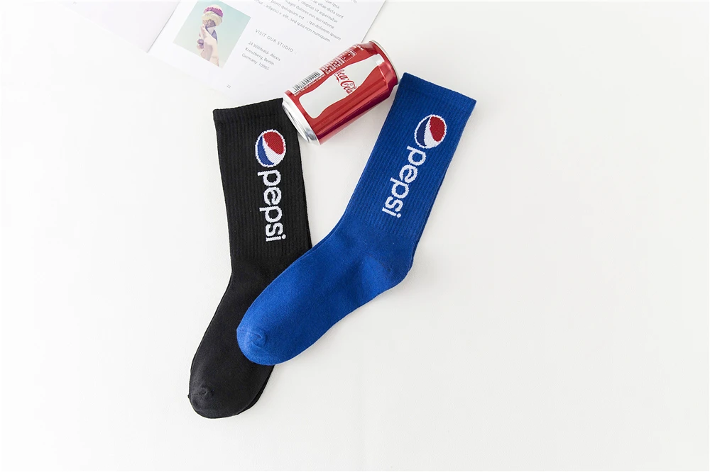 Мужские хлопковые спортивные носки с рисунком в стиле Харадзюку, Cola, Soda, Happy Funny Art, Мультяшные модные уличные танцевальные носки для скейтборда, хипстерские носки