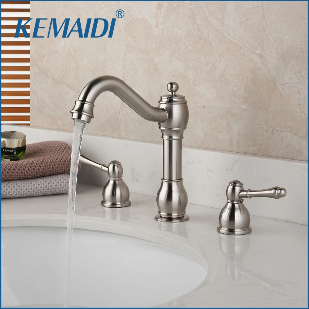 kemaidi-cepillo-de-niquel-3-uds-lavabo-grifo-de-lavabo-grifo-de-laton-solido-doble-manija-mezclador-de-banera-grifo-giratorio-grifo-de-pulverizacion