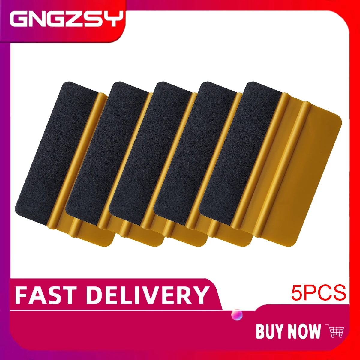 5PCS Gold Plastic vinyl squeegee window tinting squeegee automotive film tools Squeegee with Black Fabric Edge Bubble Clean Scraper Vinyl Wrap Tools A62F