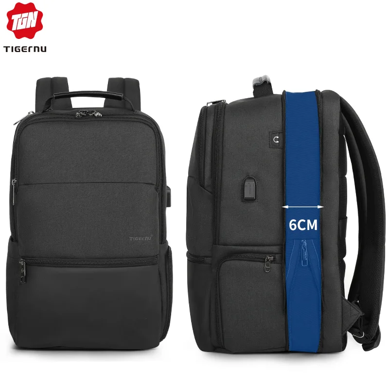 Tigernu Расширяемый Рюкзак Мужчина для 15.6-19-дюймовых ноутбуков / компьютерных рюкзаков с RFID и USB-зарядкой противоугонная сумка Мужской