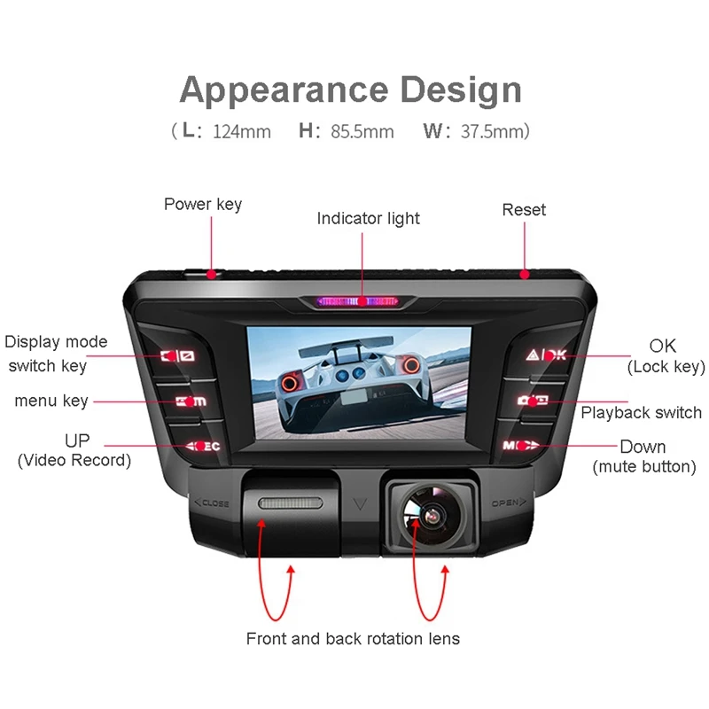 Автомобильный видеорегистратор V28 HD с двумя объективами Panorama Pixel 12 миллионов
