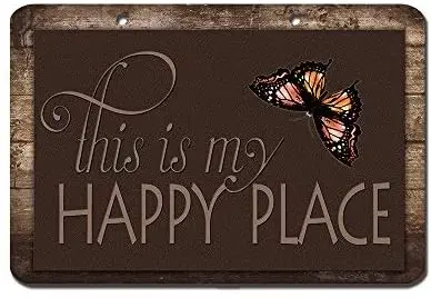 

43LenaJon This is My Happy Place Butterfly Retro Vintage Tin Sign,Retro Metal Signs Street Garden Retro Sign,Men Cave Wall Art