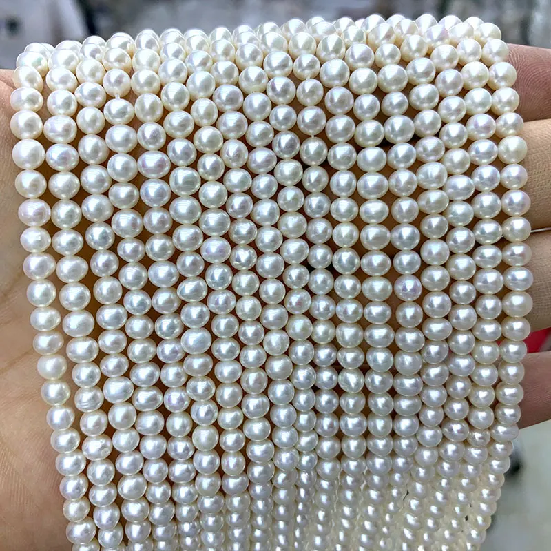 

Wholesale Natural Near Round Freshwater Pearls (AA) White Loose Beads For Jewelry Making DIY Bracelet Necklace 4-5MM