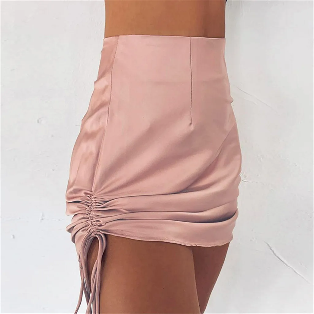 Женская юбка, сексуальная, мини, на завязках, высокая талия, сплошной цвет, широкая, тонкая, повседневная, модная, женская, пляжная юбка, для девушек размера плюс, юбка для вечеринки