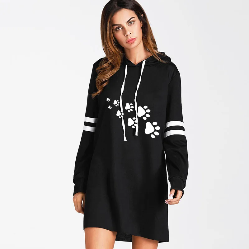 Women Hoodies Dress 2019 New Fashion Dog Paw Print Hooded Sweatshirts Hoodies Plus Size Long Sleeve Pockets Funny Hoody Tops