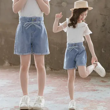

New Girl Shorts Kids Denim Shorts with Bow Belt for Girls Summer Clothing Children Jeans Short Pants Girl Denim Trousers Clothes