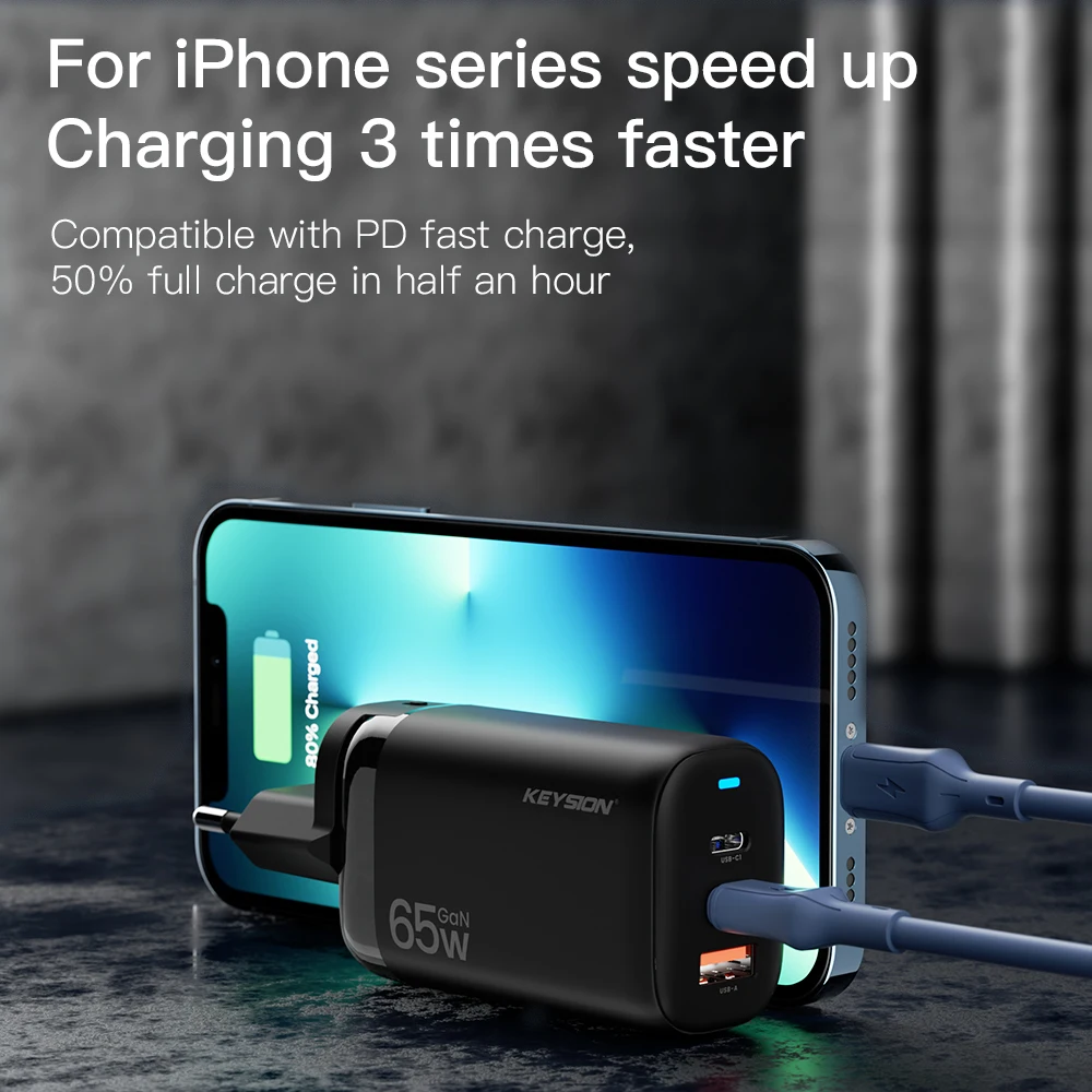KEYSION GaN 65W PD USB C Charger Quick Charge 4.0 QC3.0 USB-C Type C Fast USB Charging For iPhone 13 12 Pro Max iPad Macbook Air