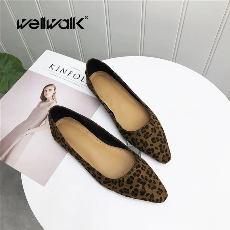 Wellwalk/Балетки; женские балетки на плоской подошве; женская гнущаяся обувь; леопардовая обувь на плоской подошве; женские балетки в Корейском стиле; сезон весна
