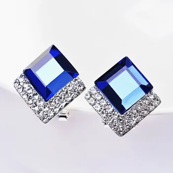 

Fashion blue crystal sapphire gemstones diamonds stud earrings for women white gold silver color jewelry bijoux drop brincos