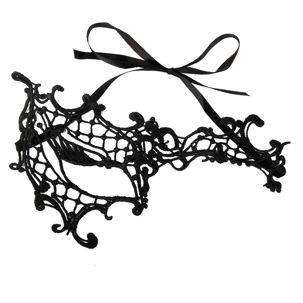 Stunning Lace Venetian Masquerade  One-Eyed Mask Ball Lady Costume Black