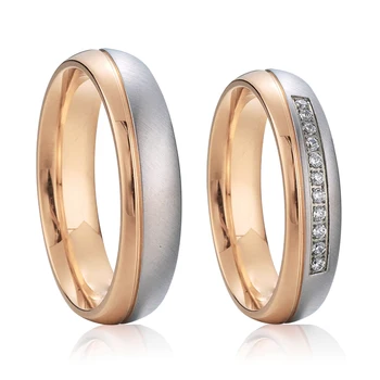 

1 pair alliance wedding rings set 18k rose gold plated titanium jewelry two tone marriage couple ring for men and women