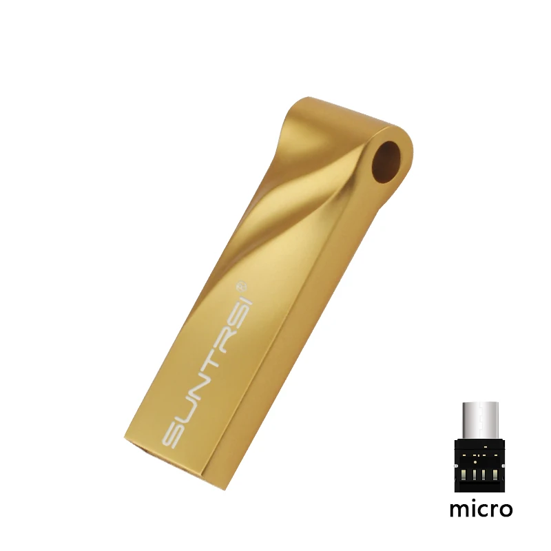 Suntrsi флеш-диск Usb 2,0, металлическая флешка, реальная емкость, 128 ГБ, 32 ГБ, 64 ГБ, высокоскоростная Usb карта памяти, водонепроницаемая - Цвет: Gold micro