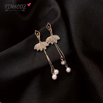 

FIMAODZ Newest Ballet Dancer Earrings Dance Figure Mermaid Tail Star Triangle Charm Pearl Crystal Long Tassel Earrings For Women