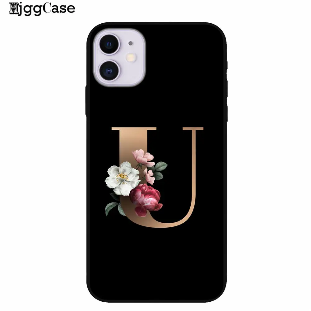 Буквенный Алфавит цветочный принт черный чехол для телефона iPhone 11 Pro X 7 5 6 6s 8 plus Xs XR Max SE силиконовый чехол для телефона