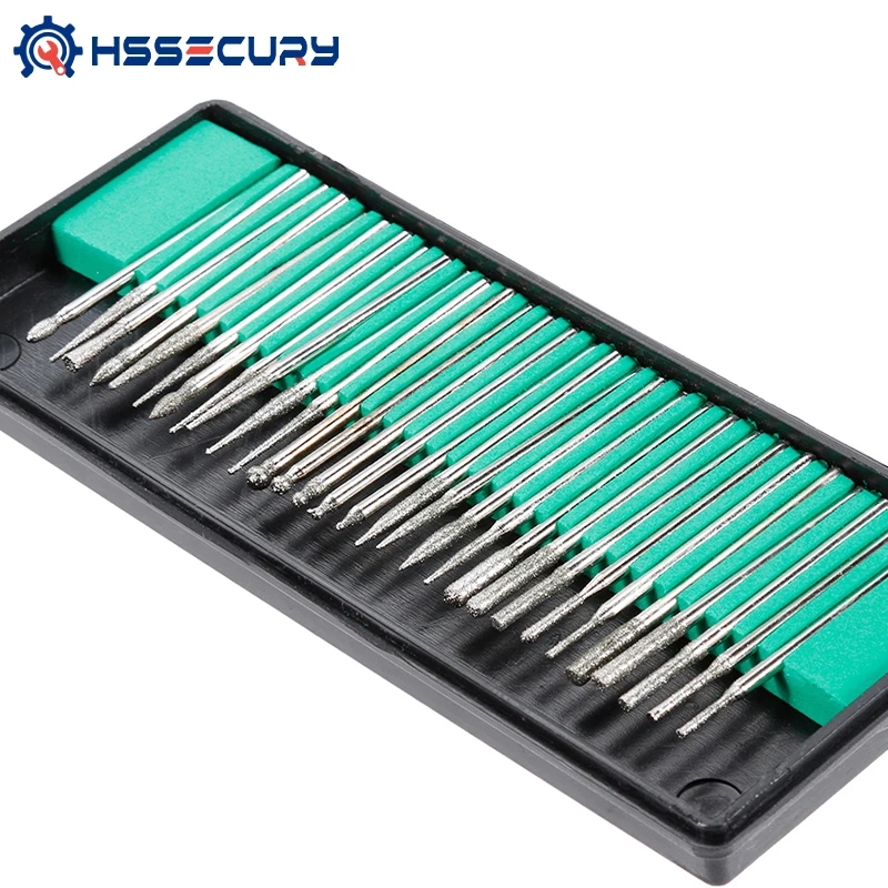 30pcs Shank Diamond Burs Set With Box For Dremel Electric Grinder Power Tool Accessories Abrasive Tools 2.35mm