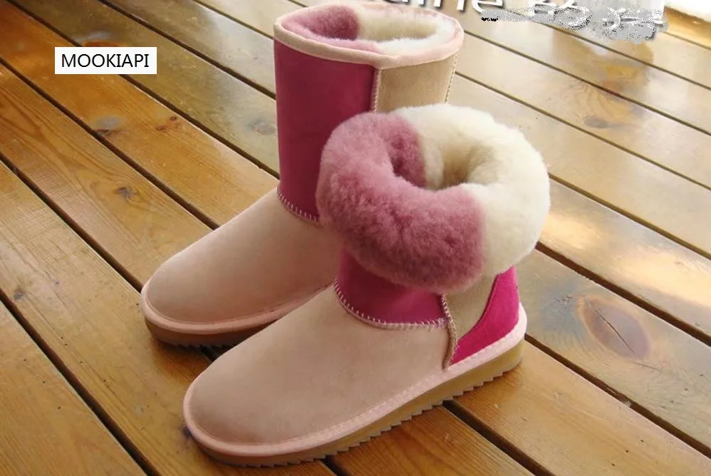 New Australian sheepskin and fur women's snow boots in, pure wool women's mid-barrel shoes, two colors, free delivery