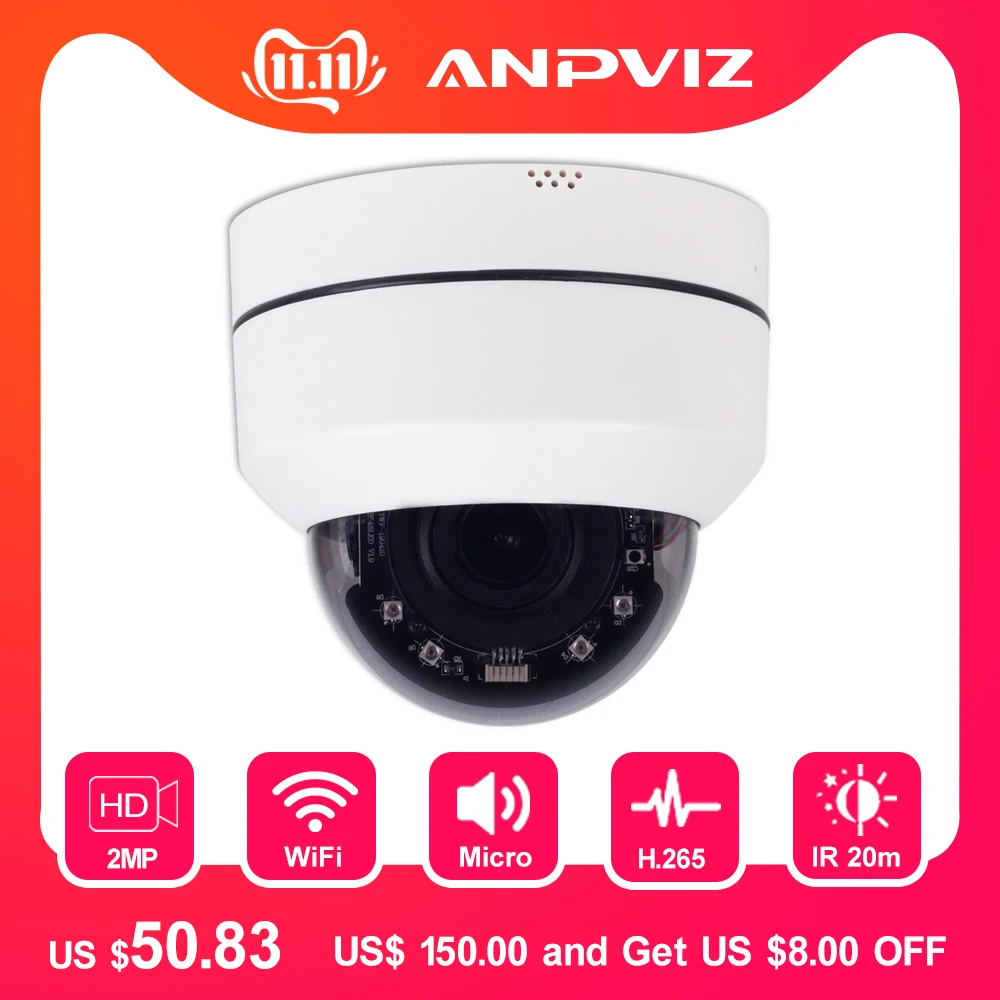 2MP Mini Dome WiFi PTZ IP Camera Indoor 1080P Wireless 4X Optical Zoom Home Security Cameras Two-Wa