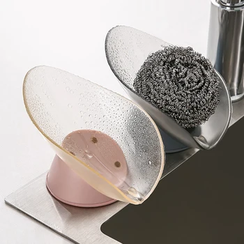 

Dropship Soap Holder Sink Sponge Drain Box Leaf Suction Cup Soap Storage Drying Rack Cleaning Brush Case Bathroom Supplies