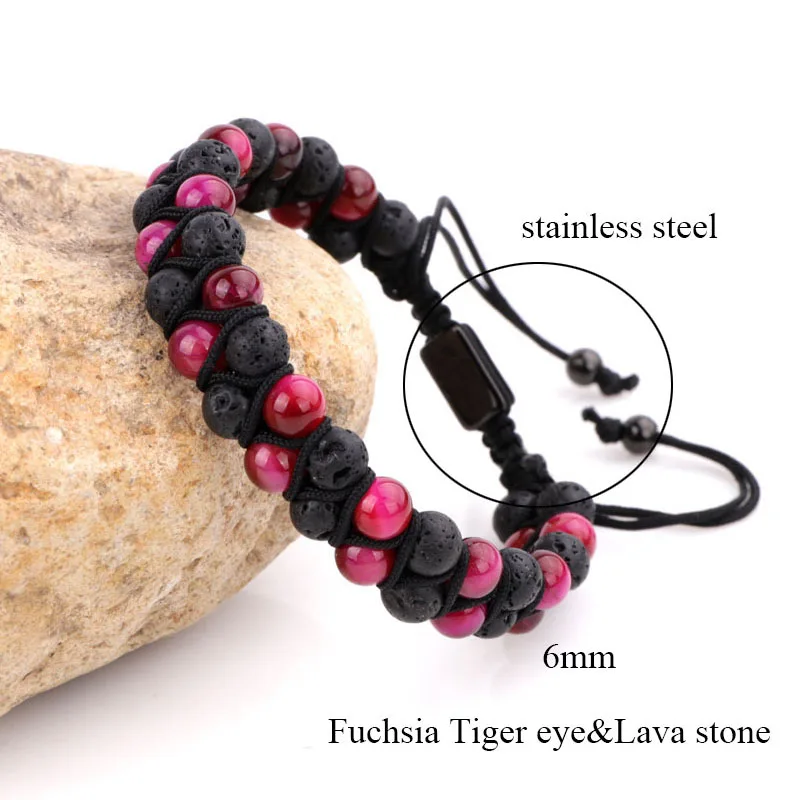 Men Women 6mm Lava Rock Stone Aromatherapy Essential Oil Diffuser Bracelet Braided Rope Natural Stone Yoga Beads Bracelets - Image 3