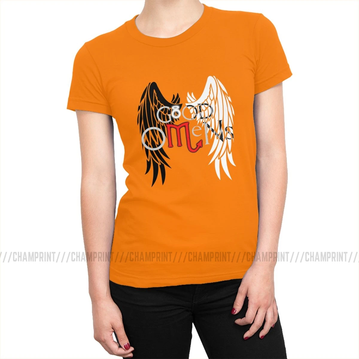 Футболки Good Omens женские неэффектные Aziraphale Crowley Demon Angel из чистого хлопка футболка гранж Топы И Футболки в стиле рок женская одежда - Цвет: Оранжевый