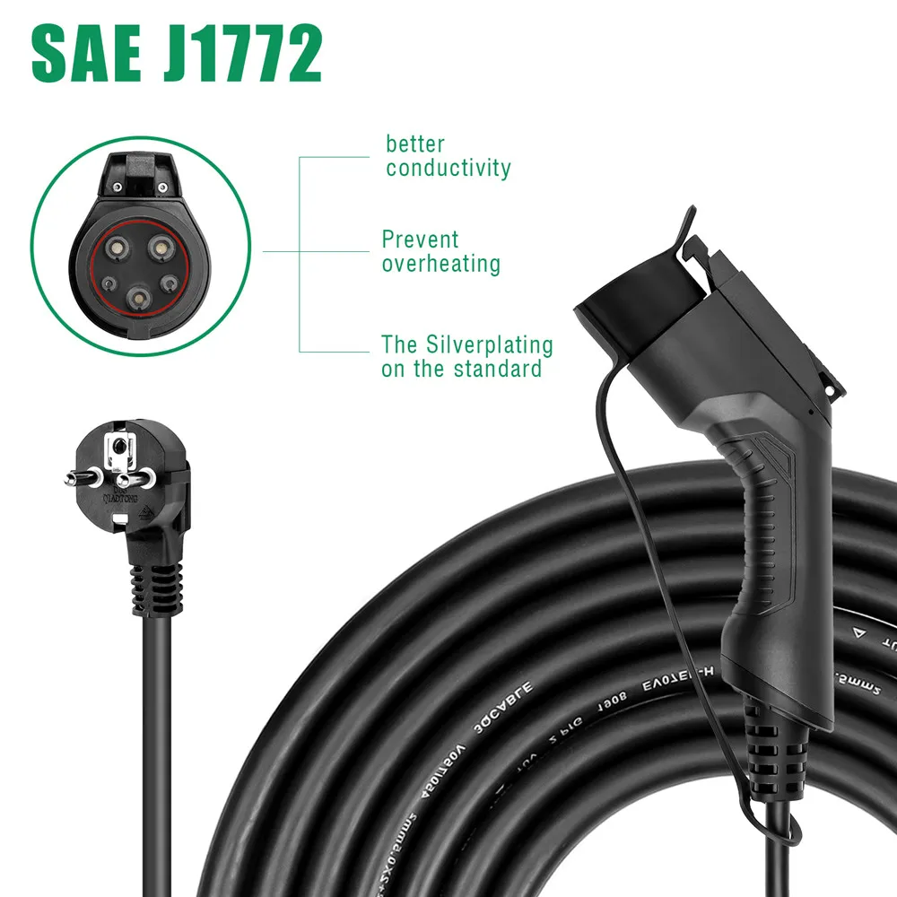 10/16A EV зарядное устройство тип 1 SAE J1772 портативный EVSE зарядный кабель коробка для