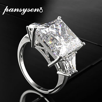 

PANSYSEN 16ct High Carbon Stone Sapphire Wedding Engagement Rings for Women Men Real 925 Sterling Silver Fine Jewelry Ring Gift