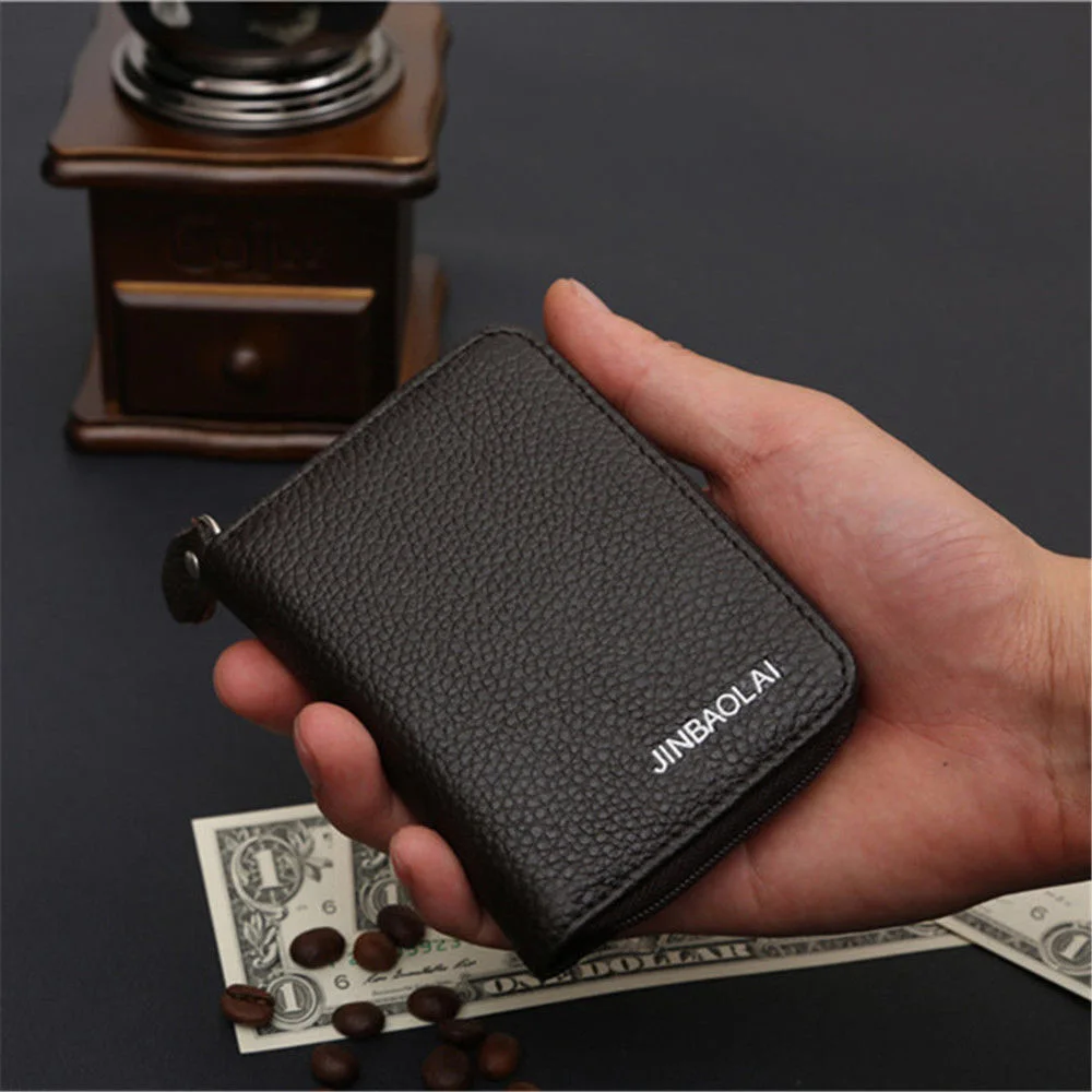 1PC Short Paragraph Men's Business Leather Small Wallet Credit Cards Holder Money Pockets Coin Purse Black Change Pouch | Багаж и