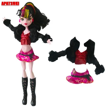 

Black Short Coat Long Sleeve Red Bra Pink Short Dresses for Monster High Doll House Accessories Outfits Clothes for Monster Doll