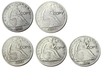 

Full set (1846-1860)-O 5pcs Seated Liberty Silver Plated Dollars One Dollar Coins Retail Replica