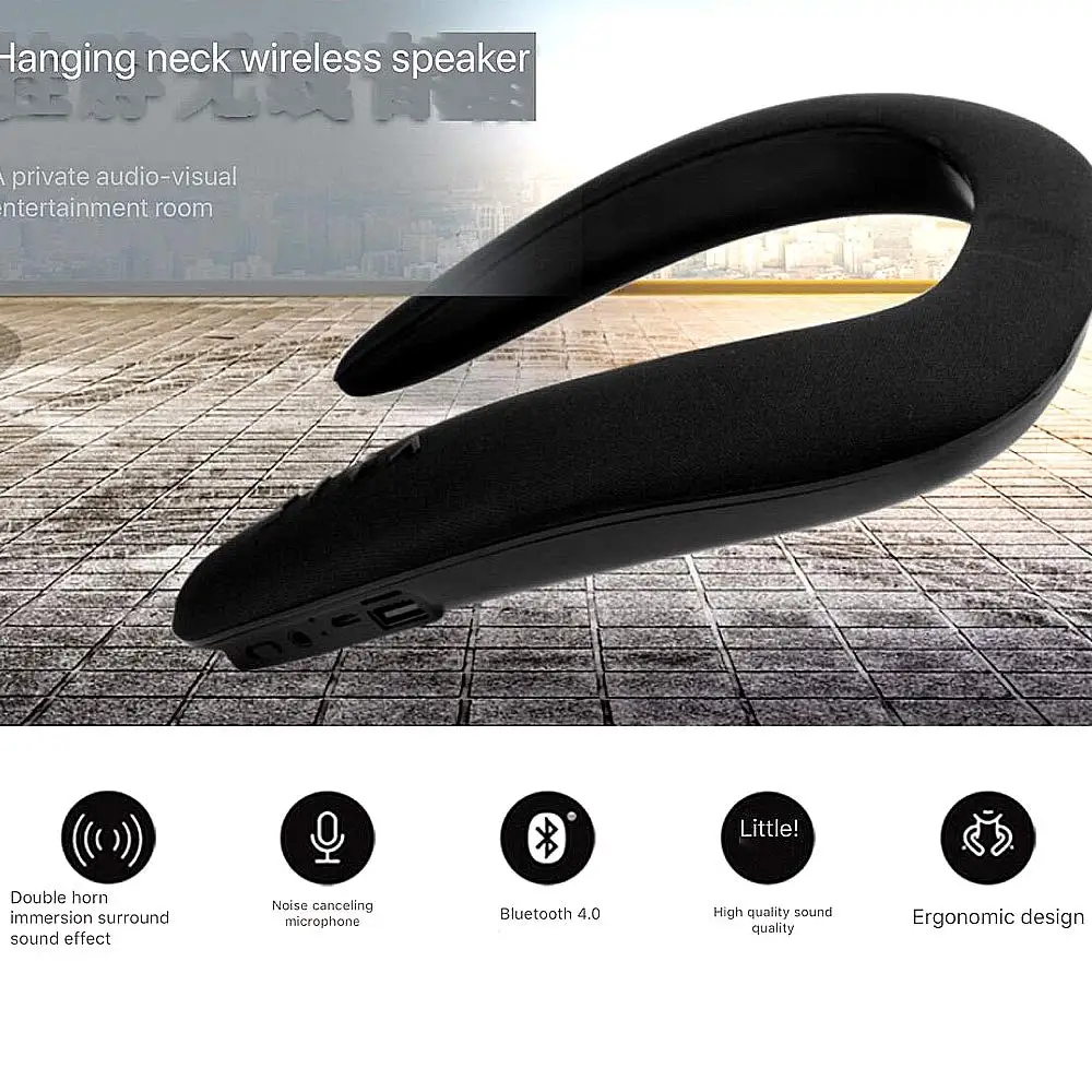 Бег Bluetooth Шейным двойной колонки 3D стерео звук loundдинамики Поддержка FM радио SD карты USB диск громкой связи вызова