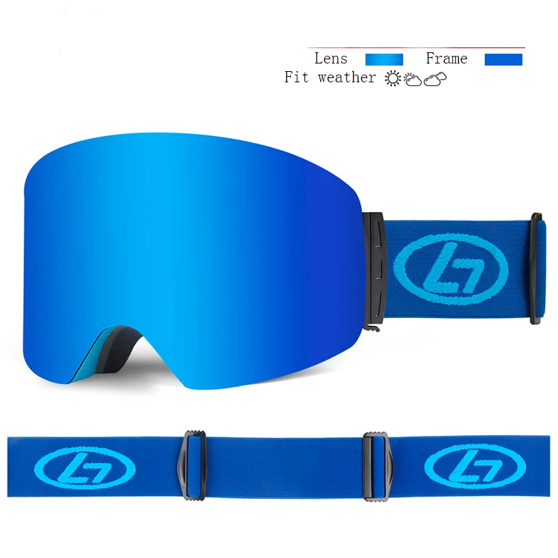 Ski Goggles men women Double Layer Large Spherical UV Protection Windproof Anti Fog polarized snowboard goggles - Цвет: blue