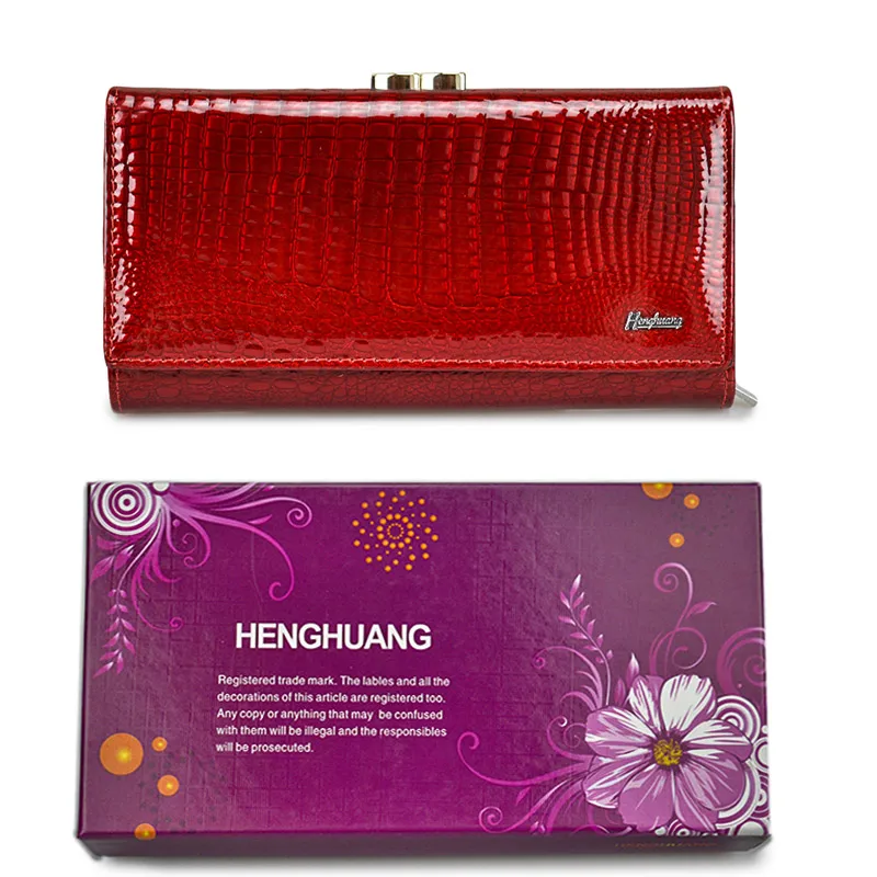 red with box HH из натуральной кожи Для женщин кошелек аллигатора длинные Hasp молнии бумажник дамы клатч кошелек новые женские роскошные Coin Кошельки - Цвет: red with box