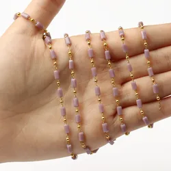 Gold Plated Crystal Bead Copper Chain for Jewelry Making and Accessories - 1 Meter (Purple Chain)
