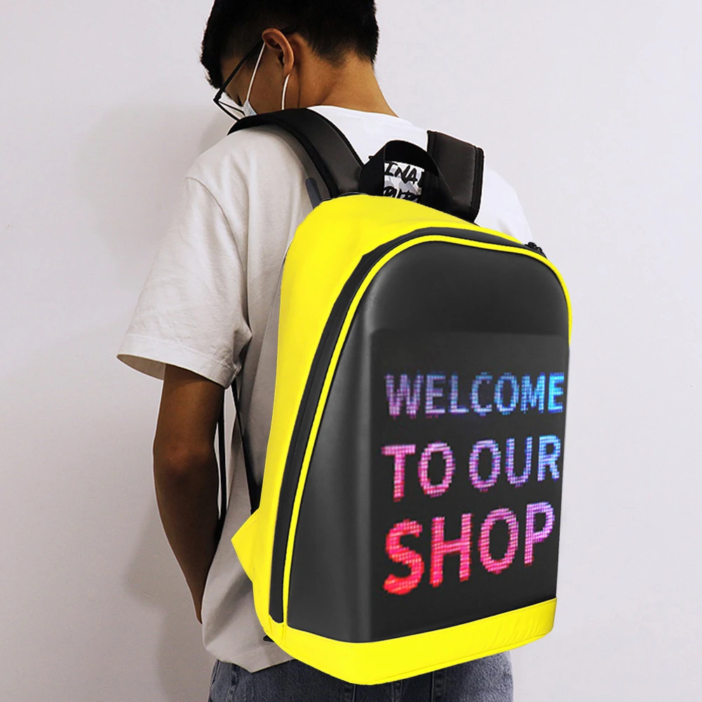 LED Display Screen Backpack Business Travel Laptop Bag Smart Wireless