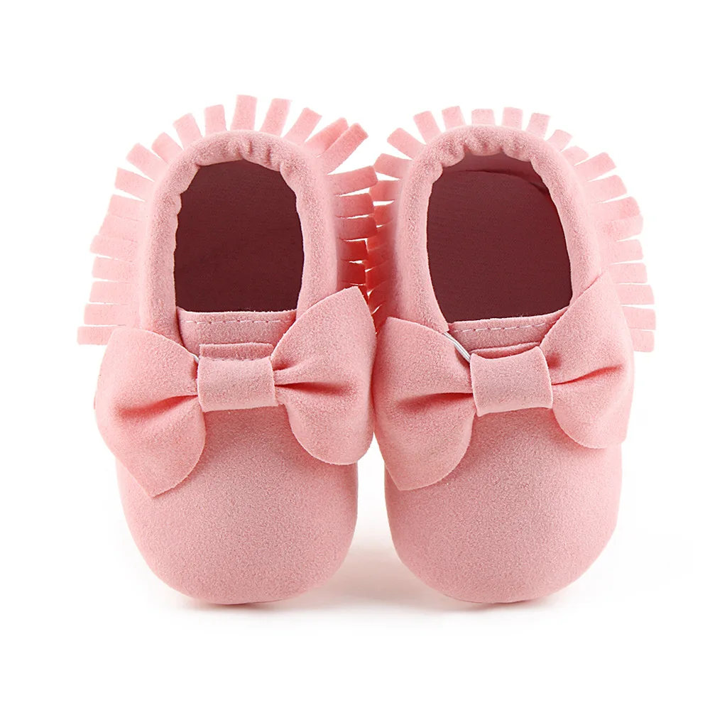 REAKIDS Baby Spring Shoes For Girls And Boys New Bow Knot Tassel Children Walker Shoes Soft Bottom Light Anti Slip Kids Shoes - Цвет: pink