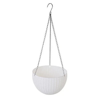 

Cute Convenient Hanging Flower Pot Flower Basket Round Rattan Plastic Durable Garden Outdoor Plant White