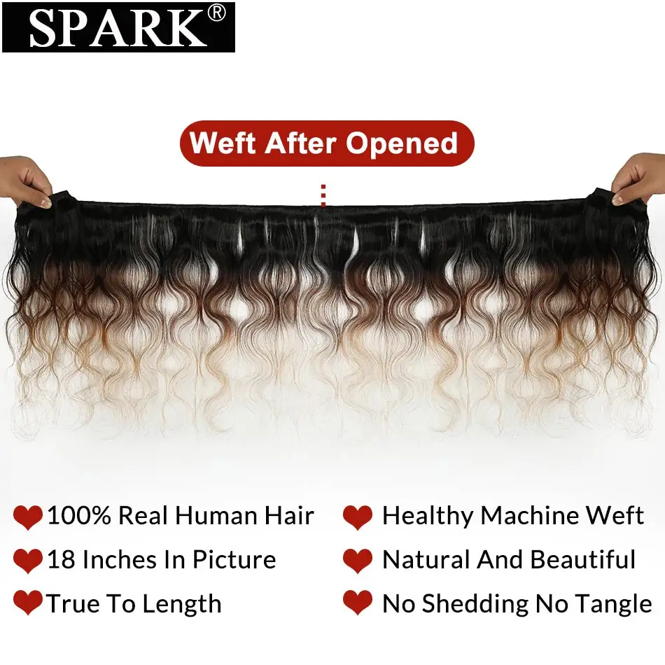 Spark Ombre бразильские объемные волнистые человеческие волосы пряди с закрытием remy человеческие волосы плетение 3 пряди с закрытием для черного цвета