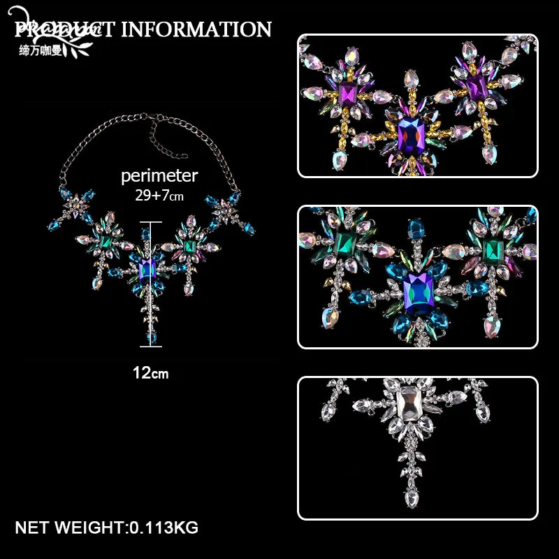 Dvacaman, преувеличенное ювелирное изделие ручной работы, сексуальное женское модное яркое ожерелье с кристаллами, длинная металлическая цепочка, аксессуары для тела