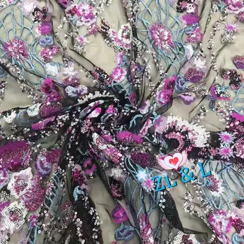 

Exquisite flower sequin embroidery French tulle lace African lace Nigeria lace suitable for DIY apparel fabric dress skirt fabri