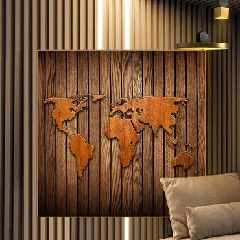 

Golden Painting World Map Wall Decor Retro Canvas Posters and Prints World Map Cuadros Art Picture for Living Room Decoration