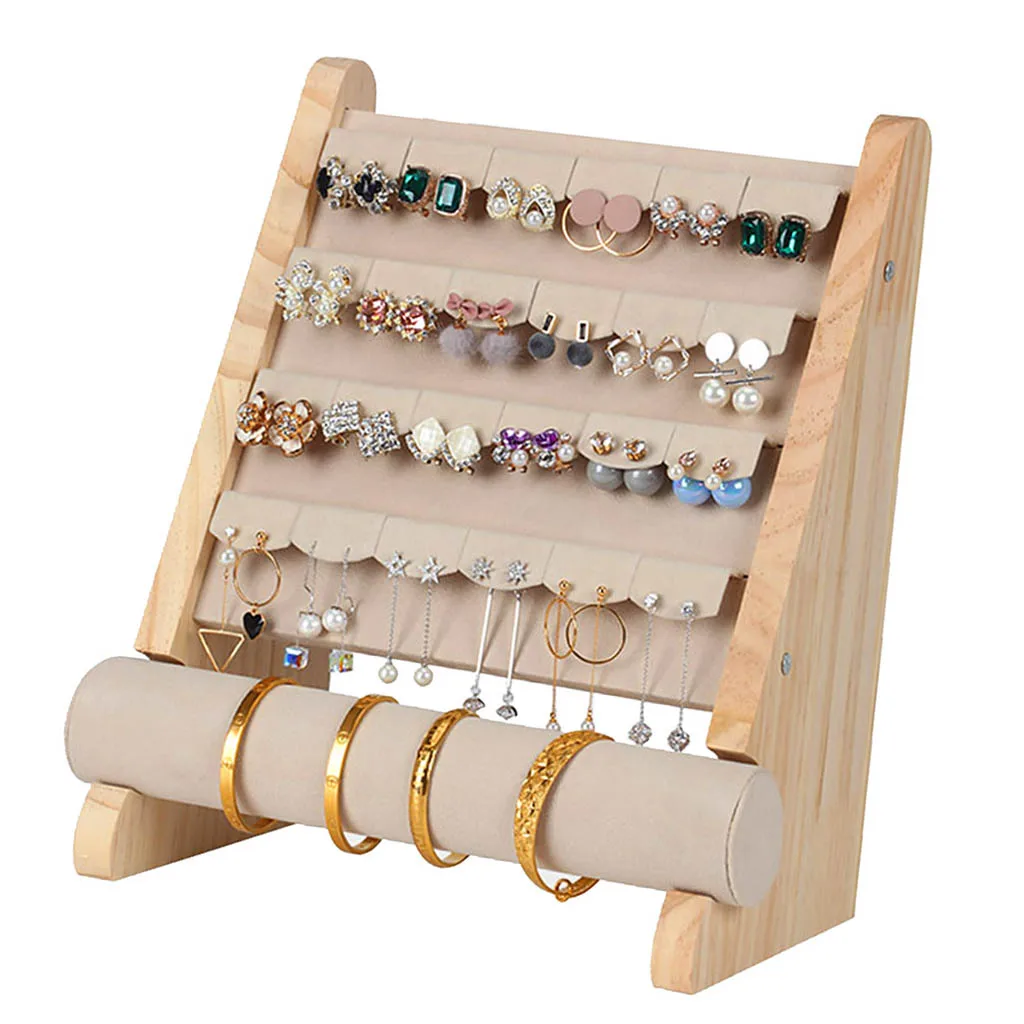 

Natural Wood Jewelry Display Rack Earrings Bracelet Holder Organizer Stand