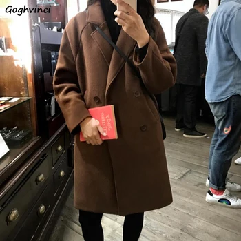 

Blends Women Simple Double Breasted Korean Style Solid Retro High Quality Thicker Warm Winter Womens Blend Trendy Female Pocket