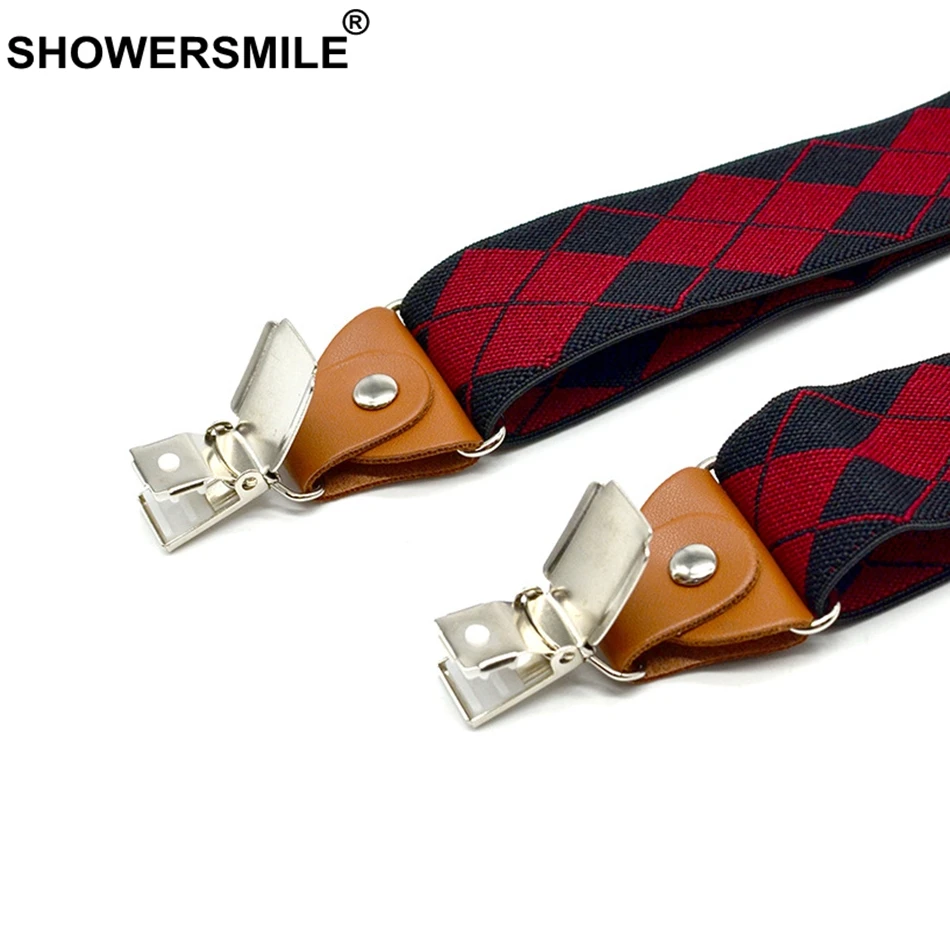 Подтяжки SHOWERSMILE для брюк регулируемые Y образные с кожаными зажимами узором