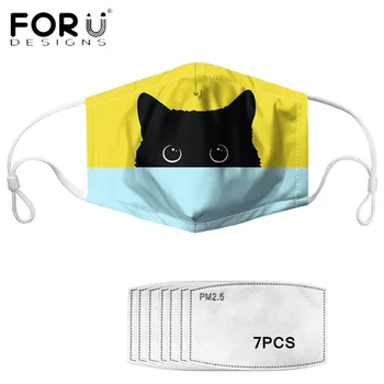 

FORUDESIGNS Harajuku Cat Design Printing Face Mouth Muffle Masks With 7pcs PM2.5 Filters Dustproof Mascara Masque Mascarillas
