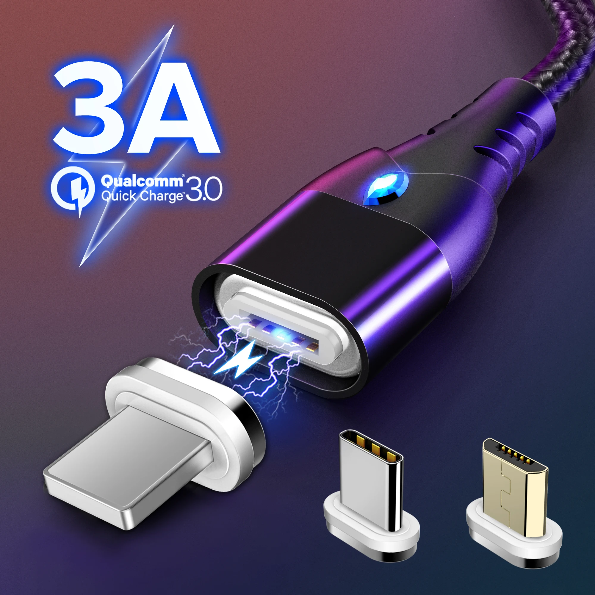 Магнитный кабель для iPhone SR XS Samsung S8 быстрой зарядки и передачи данных 2 м 3 А Micro USB