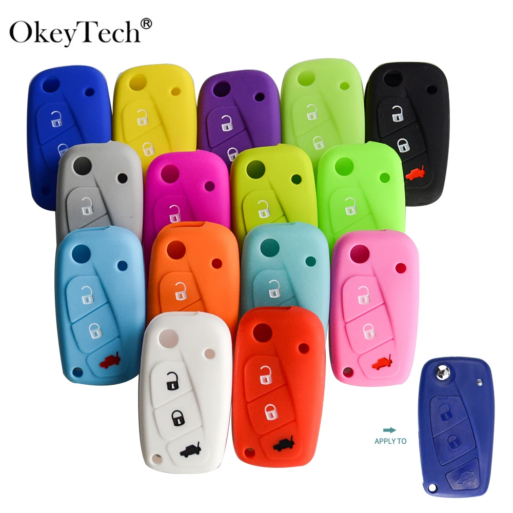 OkeyTech, стильный Цветной силиконовый чехол для ключей Fiat 500 Panda Stilo Punto Doblo Grande BravoDucato, Складной автомобильный чехол для ключей